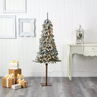 Nearly Natural 5 Foot Pre-Lit Flocked Pine Christmas Tree