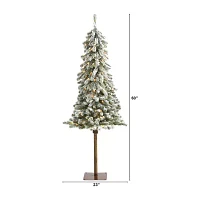 Nearly Natural 5 Foot Pre-Lit Flocked Pine Christmas Tree