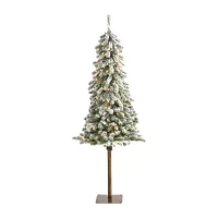 Nearly Natural 5 Foot Pre-Lit Flocked Pine Christmas Tree