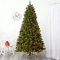 Nearly Natural Golden Tip 7 1/2 Foot Pre-Lit Pine Christmas Tree