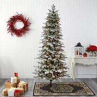 Nearly Natural Carolina 8 Foot Pre-Lit Flocked Fir Christmas Tree