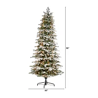 Nearly Natural Carolina 8 Foot Pre-Lit Flocked Fir Christmas Tree