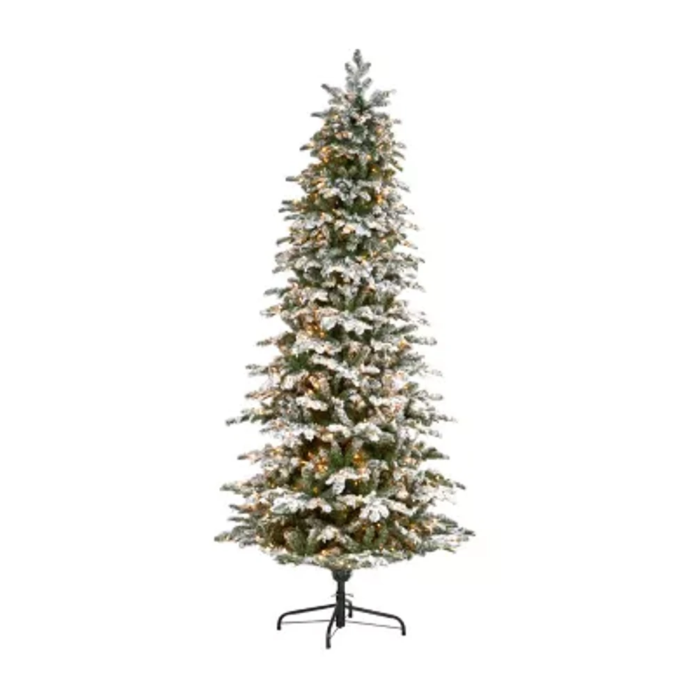 Nearly Natural Carolina 8 Foot Pre-Lit Flocked Fir Christmas Tree