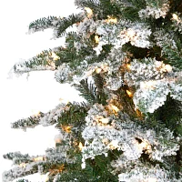 Nearly Natural Carolina 8 Foot Pre-Lit Flocked Fir Christmas Tree