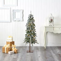 Nearly Natural Flocked Washington Alpine 4 1/2 Foot Pre-Lit Flocked Pine Christmas Tree