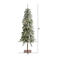 Nearly Natural Flocked Washington Alpine 4 1/2 Foot Pre-Lit Flocked Pine Christmas Tree