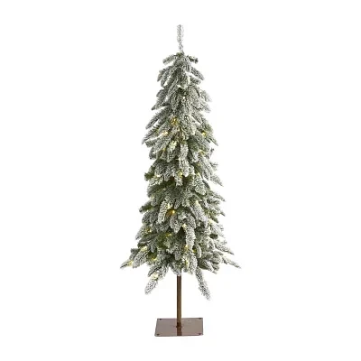 Nearly Natural Flocked Washington Alpine 4 1/2 Foot Pre-Lit Flocked Pine Christmas Tree