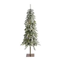 Nearly Natural Flocked Washington Alpine 4 1/2 Foot Pre-Lit Flocked Pine Christmas Tree