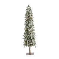 Nearly Natural Flocked Alpine 7 1/2 Foot Pre-Lit Flocked Pine Christmas Tree