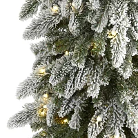 Nearly Natural Flocked Alpine 7 1/2 Foot Pre-Lit Flocked Pine Christmas Tree