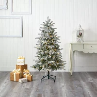 Nearly Natural Slim 5 Foot Pre-Lit Flocked Spruce Christmas Tree