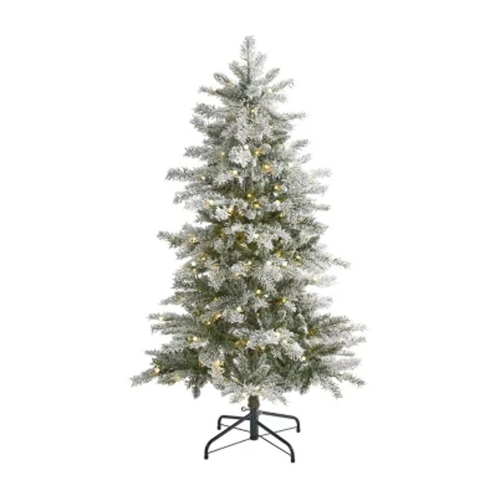 Nearly Natural Slim 5 Foot Pre-Lit Flocked Spruce Christmas Tree