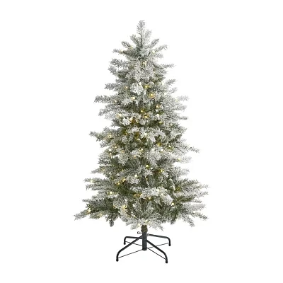 Nearly Natural Slim 5 Foot Pre-Lit Flocked Spruce Christmas Tree