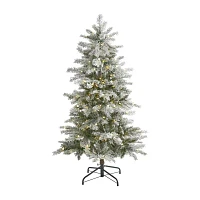 Nearly Natural Slim 5 Foot Pre-Lit Flocked Spruce Christmas Tree