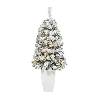 Nearly Natural 3 1/2 Foot Pre-Lit Flocked Potted Spruce Christmas Tree