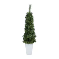 Nearly Natural 50" Green Pencil 4 Foot Pre-Lit Potted Multi-Function Lights Pine Christmas Tree