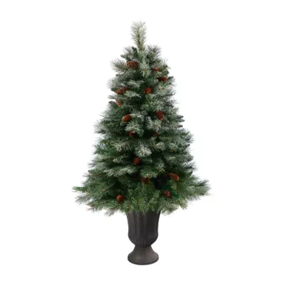 Nearly Natural Snowed French Alps 4 Foot Potted Pine Christmas Tree