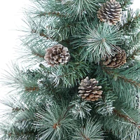 Nearly Natural Frosted Tip 3 1/2 Foot Pre-Lit Flocked Potted Pine Christmas Tree