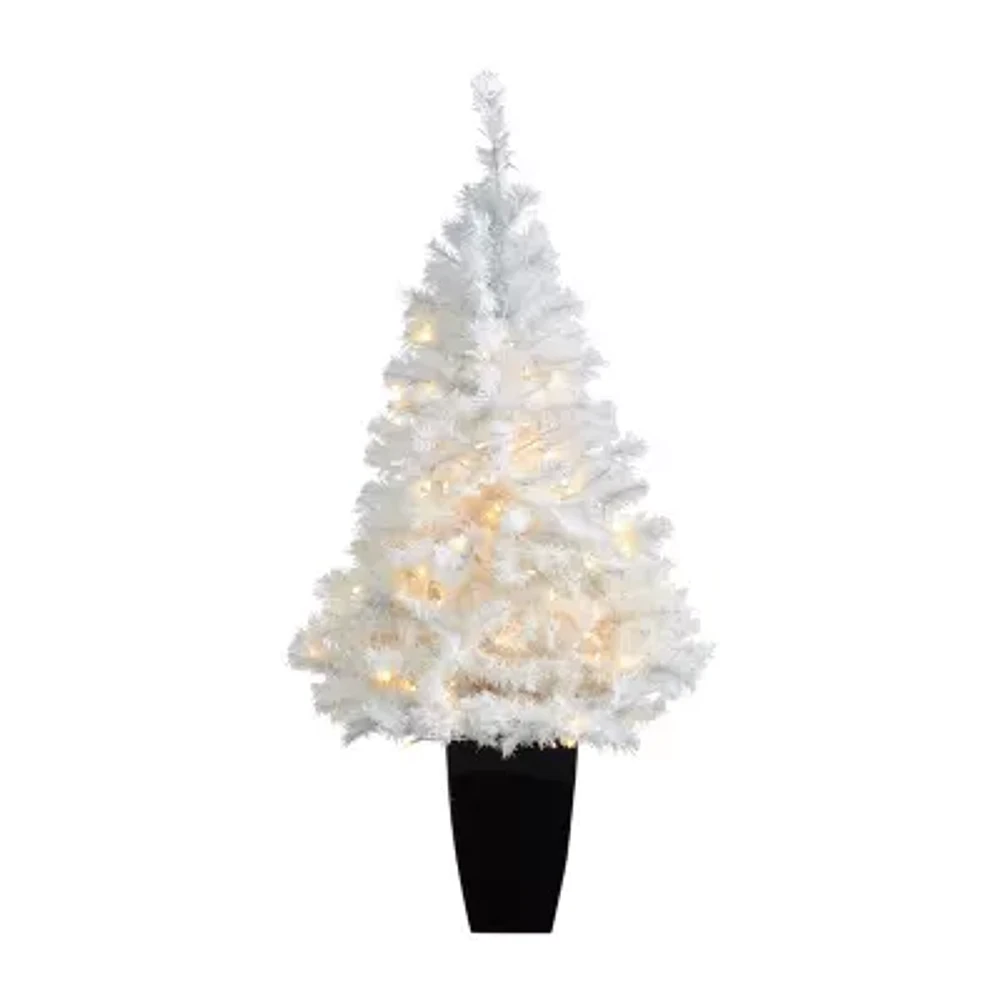 Nearly Natural 50in. White 4 Foot Pre-Lit Potted Pine Christmas Tree