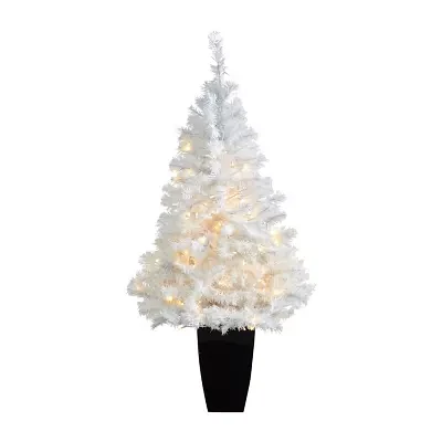 Nearly Natural 50in. White 4 Foot Pre-Lit Potted Pine Christmas Tree