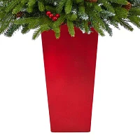 Nearly Natural Snow Tipped Spruce 5 Foot Pre-Lit Flocked Potted Spruce Christmas Tree