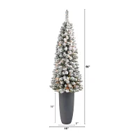 Nearly Natural Pencil 4 1/2 Foot Pre-Lit Flocked Potted Pine Christmas Tree