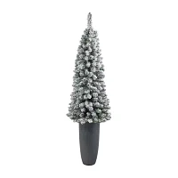 Nearly Natural Pencil 4 1/2 Foot Pre-Lit Flocked Potted Pine Christmas Tree