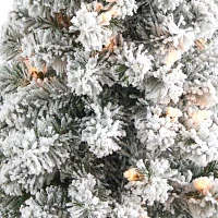 Nearly Natural Pencil 4 1/2 Foot Pre-Lit Flocked Potted Pine Christmas Tree