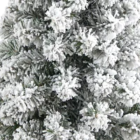 Nearly Natural Pencil 4 1/2 Foot Pre-Lit Flocked Potted Pine Christmas Tree