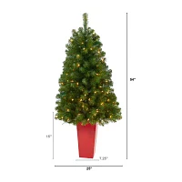 Nearly Natural Virginia Fir 4 1/2 Foot Pre-Lit Potted Fir Christmas Tree