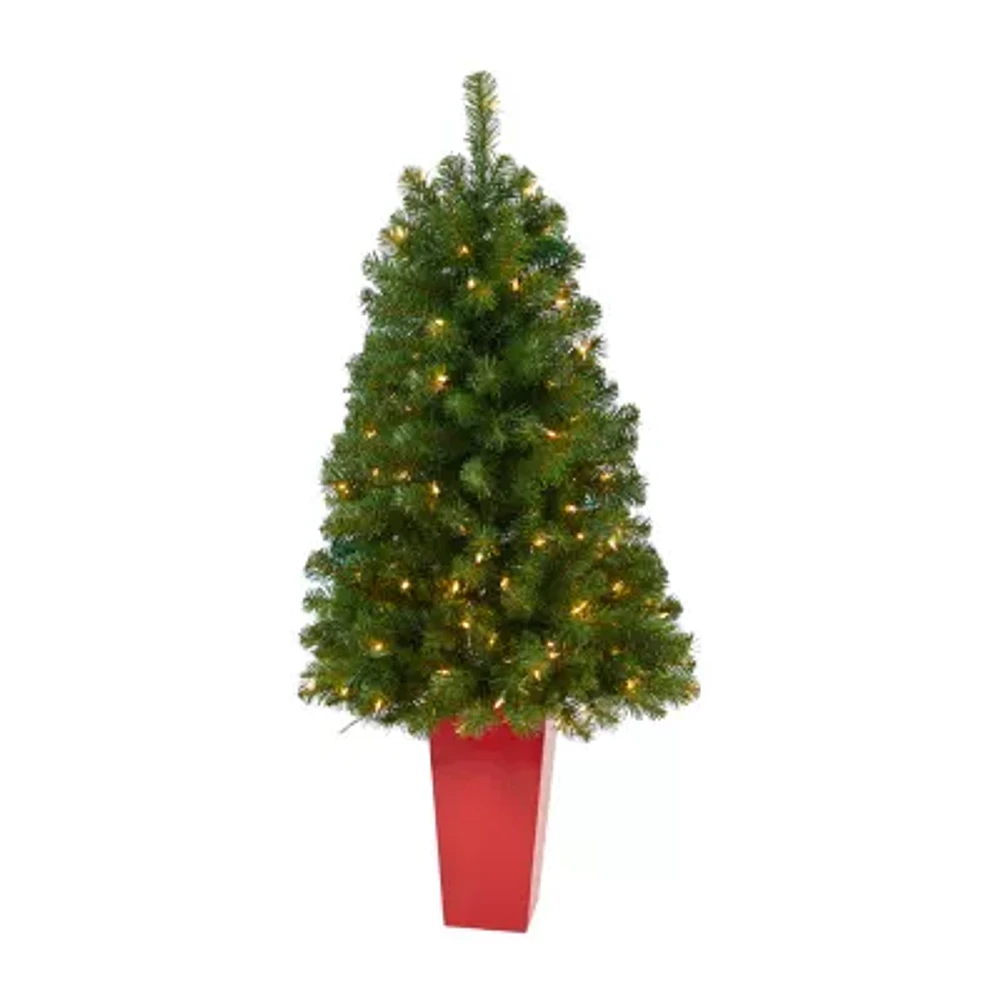 Nearly Natural Virginia Fir 4 1/2 Foot Pre-Lit Potted Fir Christmas Tree