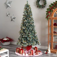 Nearly Natural Frosted 8 Foot Pre-Lit Flocked Pine Christmas Tree