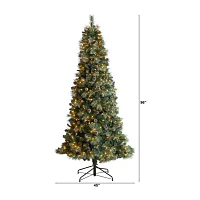 Nearly Natural Frosted 8 Foot Pre-Lit Flocked Pine Christmas Tree