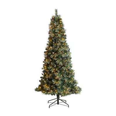 Nearly Natural Frosted 8 Foot Pre-Lit Flocked Pine Christmas Tree
