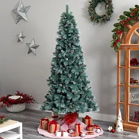 Nearly Natural Frosted 8 Foot Pre-Lit Flocked Pine Christmas Tree