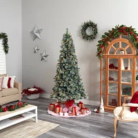 Nearly Natural Frosted 8 Foot Pre-Lit Flocked Pine Christmas Tree