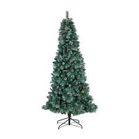 Nearly Natural Frosted 8 Foot Pre-Lit Flocked Pine Christmas Tree