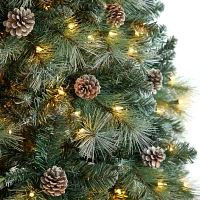 Nearly Natural Frosted 8 Foot Pre-Lit Flocked Pine Christmas Tree