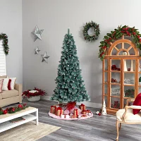 Nearly Natural Frosted 8 Foot Pre-Lit Flocked Pine Christmas Tree