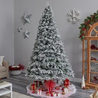 Nearly Natural 9 Foot Pre-Lit Flocked Pine Christmas Tree