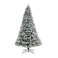 Nearly Natural 9 Foot Pre-Lit Flocked Pine Christmas Tree