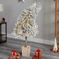 Nearly Natural 5 Foot Pre-Lit Flocked Potted Fir Christmas Tree