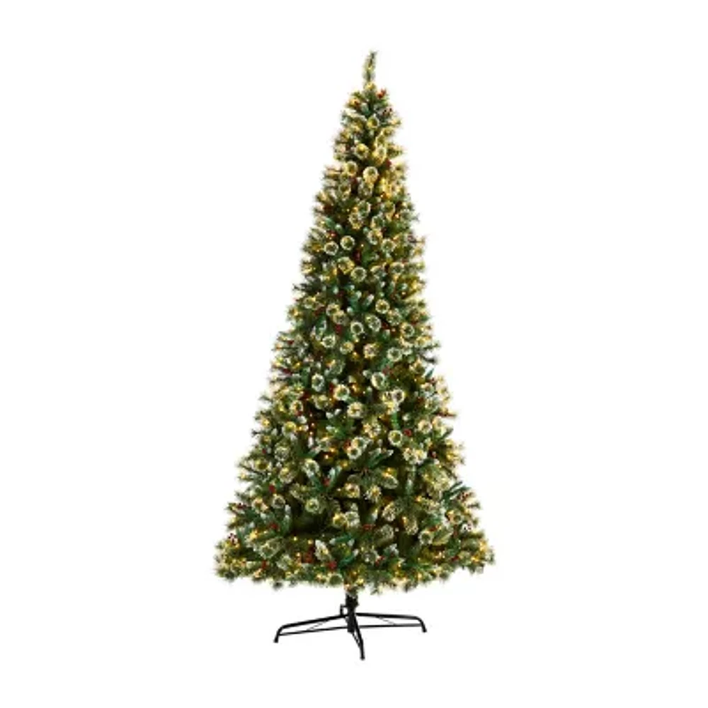 Nearly Natural 10ft Frosted Pine 10 Foot Pre-Lit Flocked Pine Christmas Tree