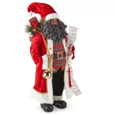 North Pole Trading Co. 36in List African American Santa Figurine