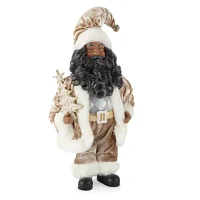 North Pole Trading Co. 12in White And Gold African American Santa Figurine