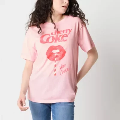 Juniors Cherry Coke Boyfriend Tee Womens Crew Neck Short Sleeve Graphic T-Shirt