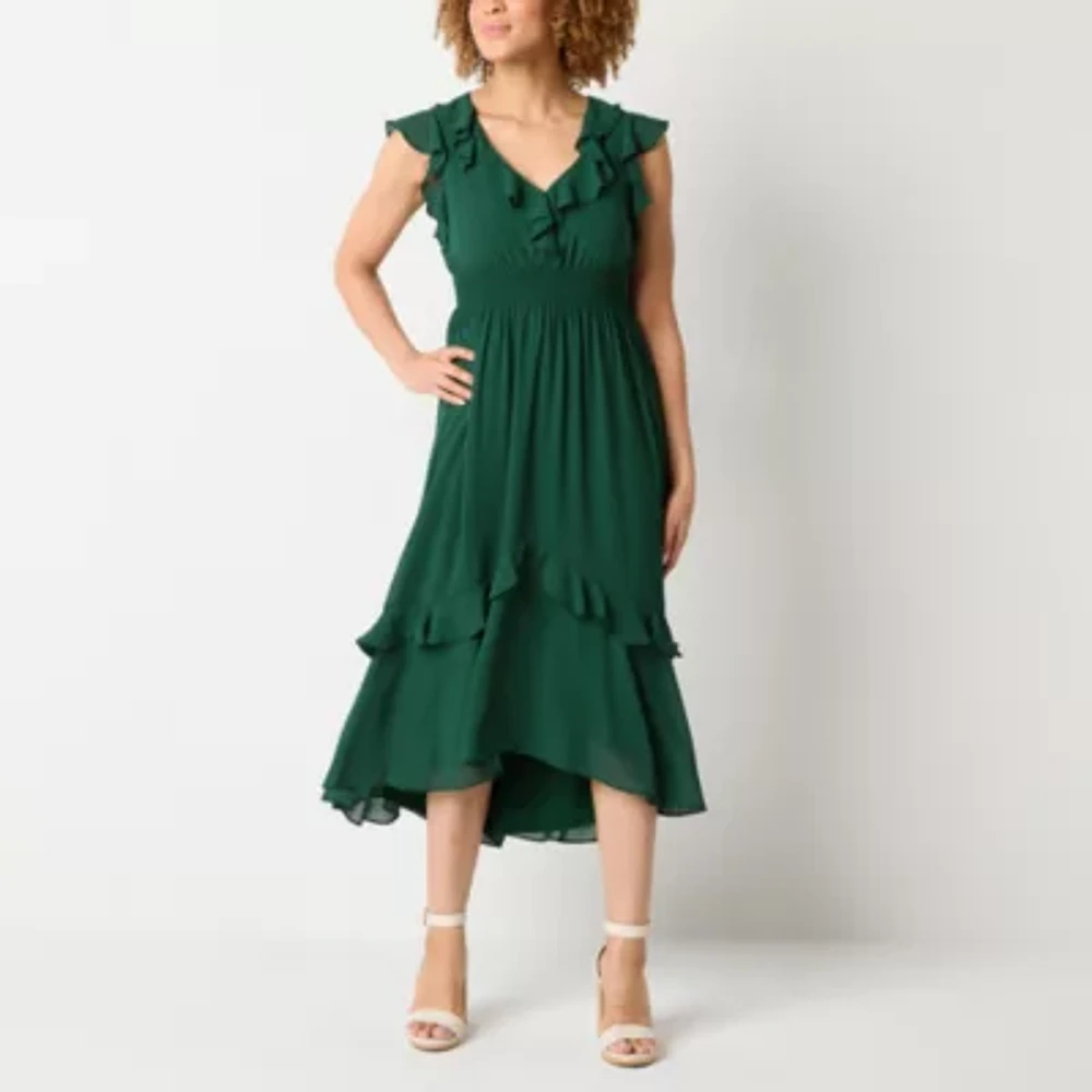 Danny & Nicole Womens Short Sleeve Midi Fit + Flare Dress