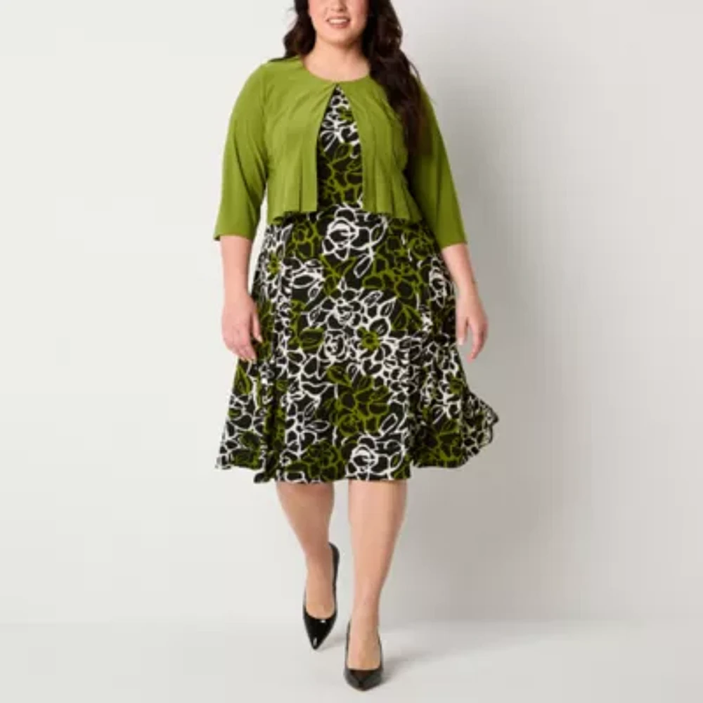 Danny & Nicole Womens Floral Jacket Dress Plus