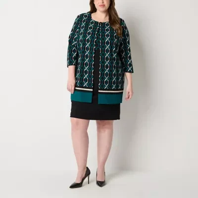 Danny & Nicole Womens Geometric Jacket Dress Plus