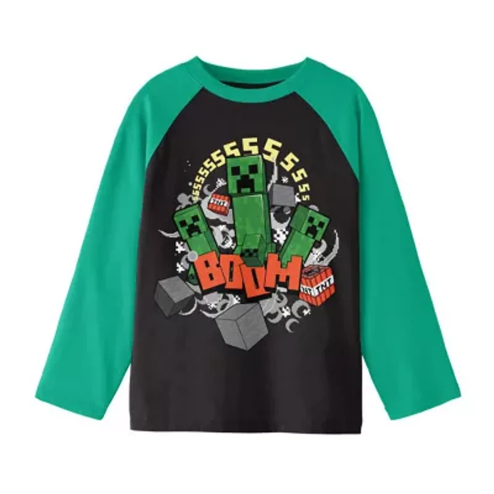 Little & Big Boys Crew Neck Long Sleeve Minecraft Graphic T-Shirt